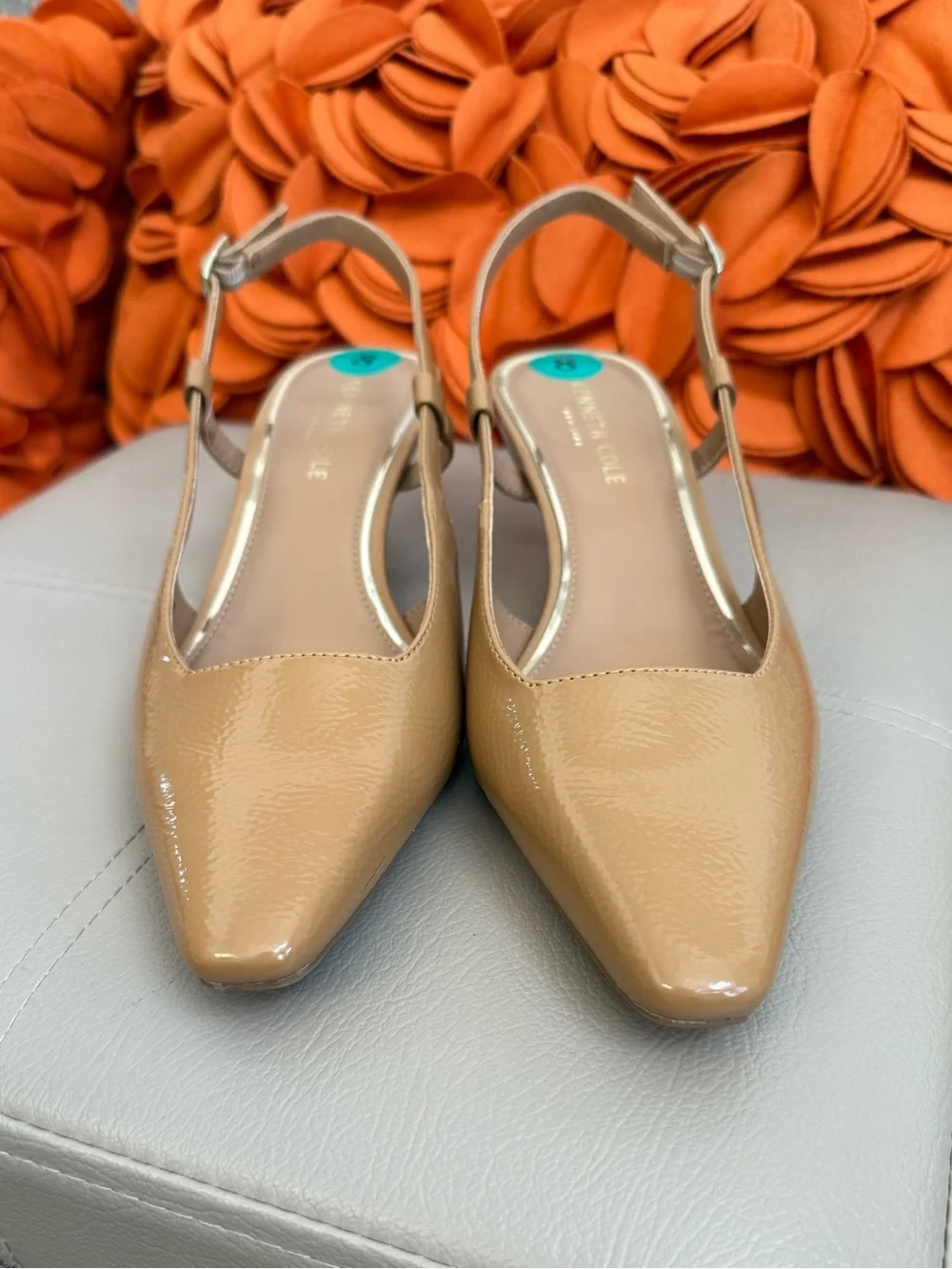NWOT Kenneth Cole Melissa Slingback Tan Faux Leather Square Toe Kitten Heels
